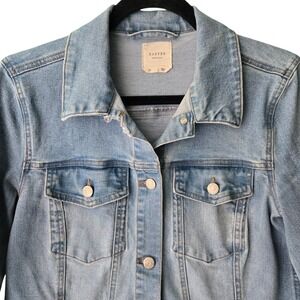 Harper Heritage Womens Light Wash Denim Trucker Jacket Distressed Blue Size M